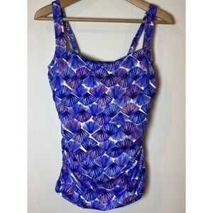 Miraclesuit Talbots Tankini Top Bathing Suit Swim Blue Purple Underwire Size 12